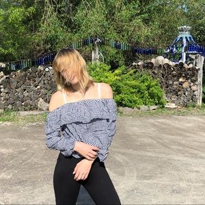 Checkered off the shoulder top